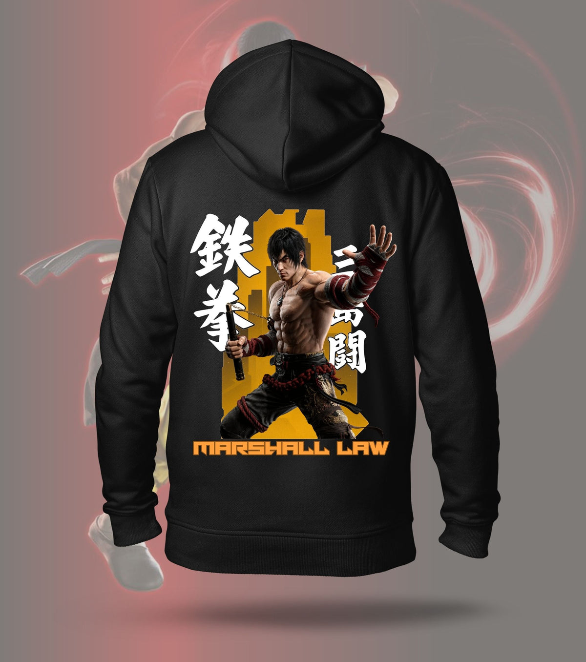 Tekken Golden Warrior hoodie back print, black colour