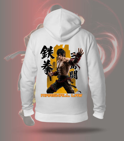 Tekken Golden Warrior hoodie back print, white colour