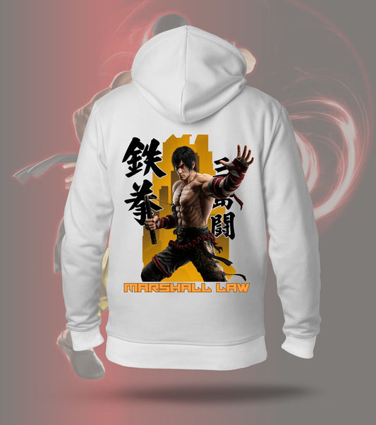 Tekken Golden Warrior hoodie back print, white colour