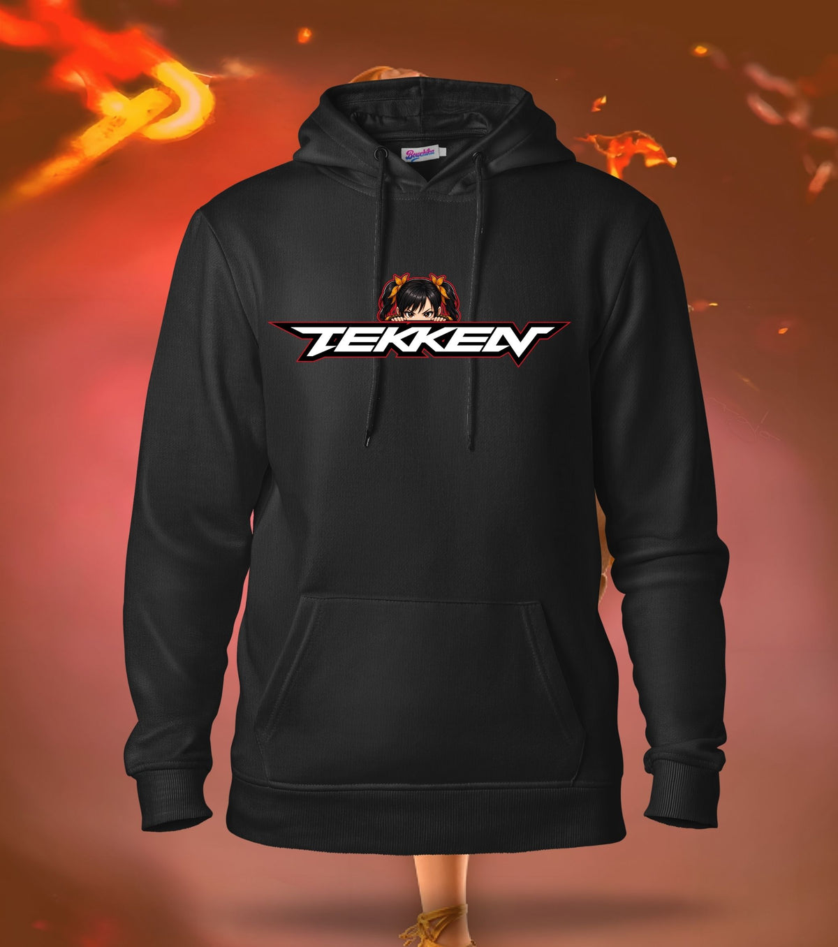 Tekken King of Iron Fist hoodie front view, black colour