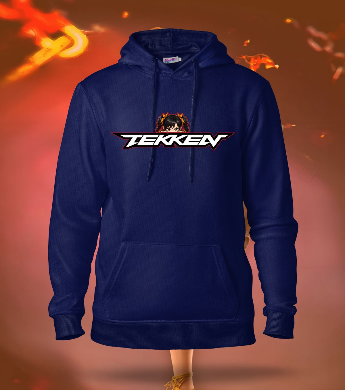 Tekken King of Iron Fist hoodie front view, navy colour