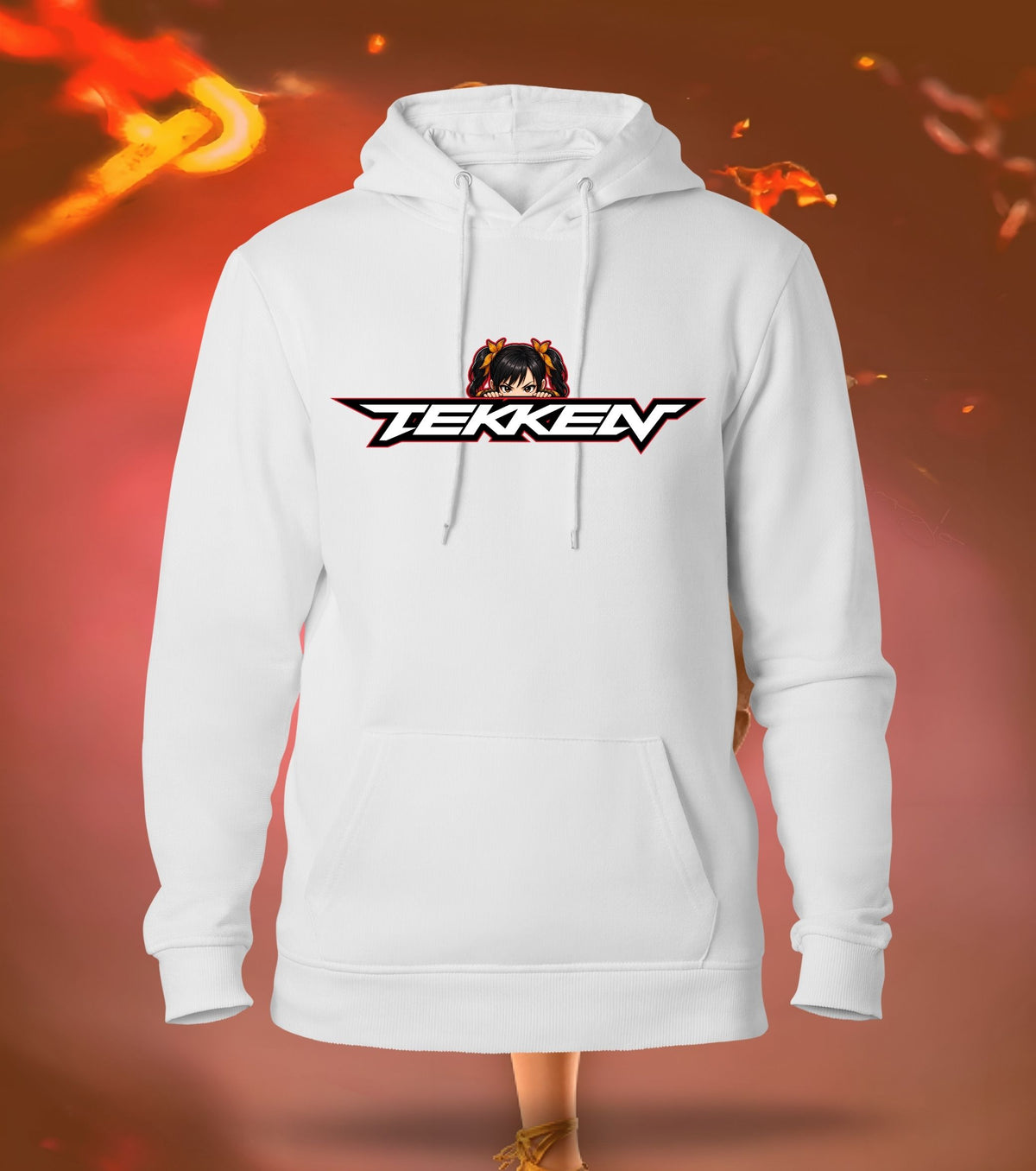 Tekken King of Iron Fist hoodie front view, white colour