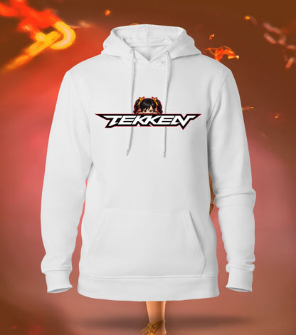Tekken King of Iron Fist hoodie front view, white colour