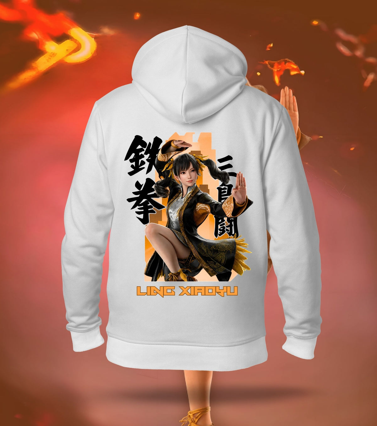 Tekken King of Iron Fist hoodie back print, white colour