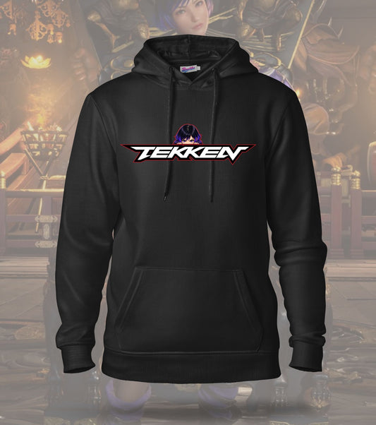 Tekken Purple Combat hoodie front view, black colour