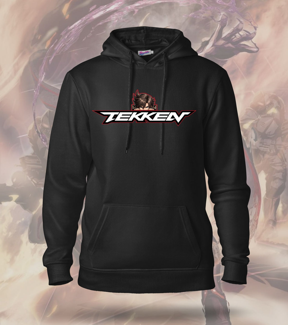 Tekken Red Strike hoodie front view, black colour