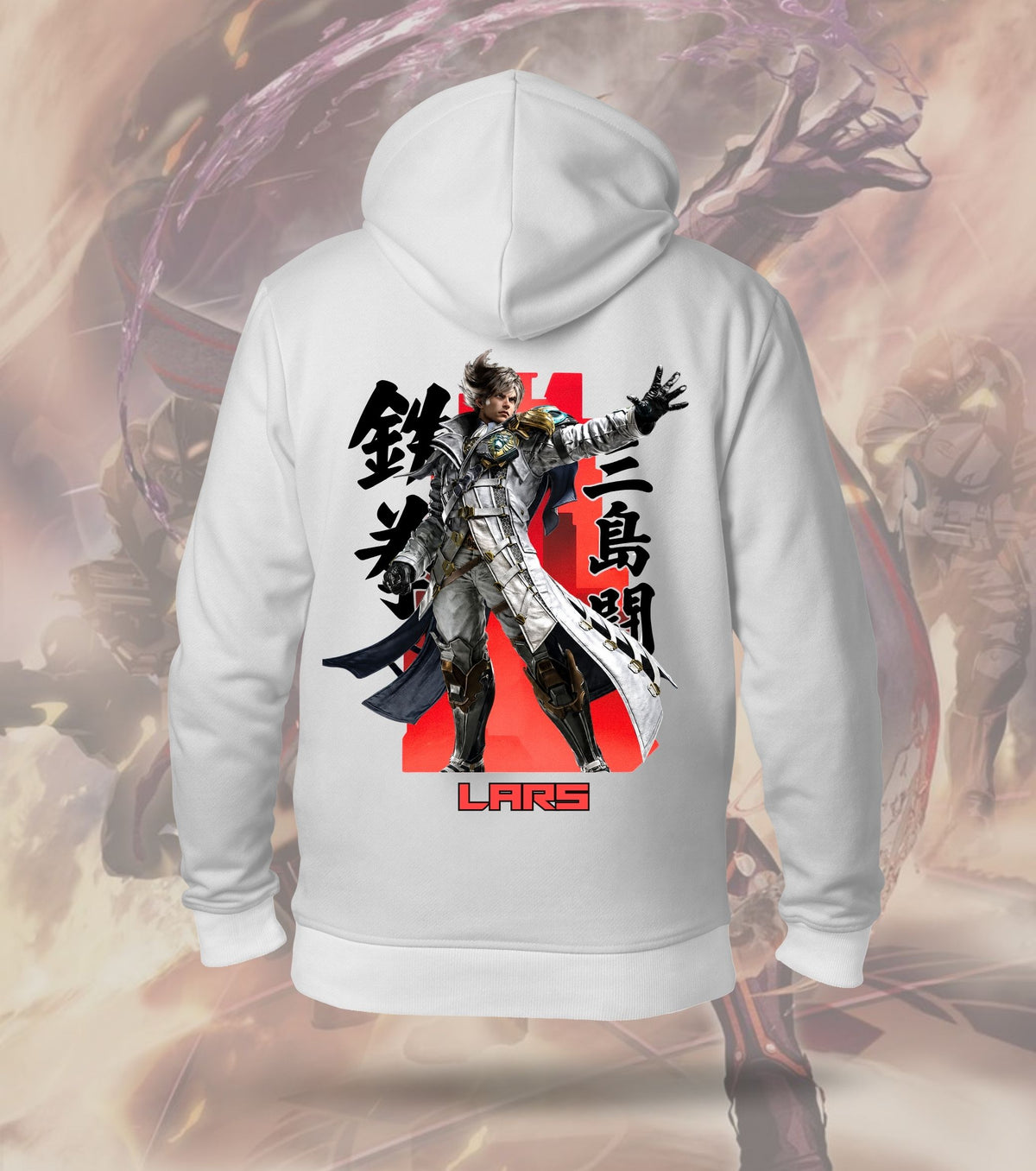 Tekken Red Strike hoodie back print, white colour