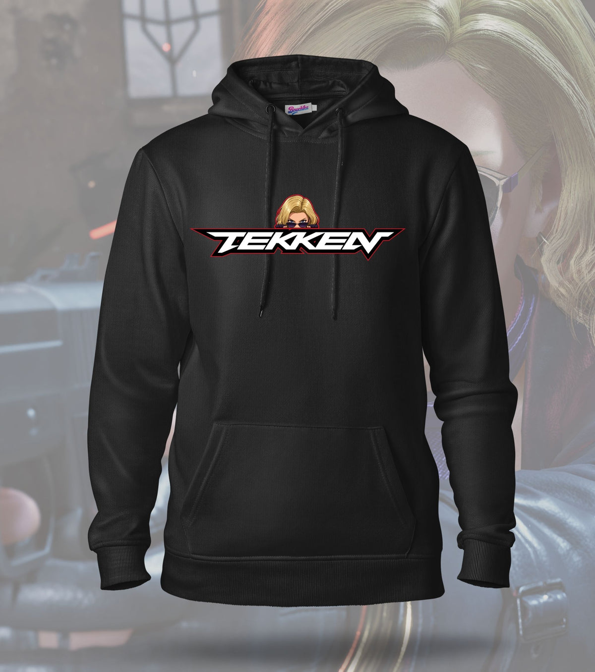 Tekken Crimson Clash hoodie front view, black colour