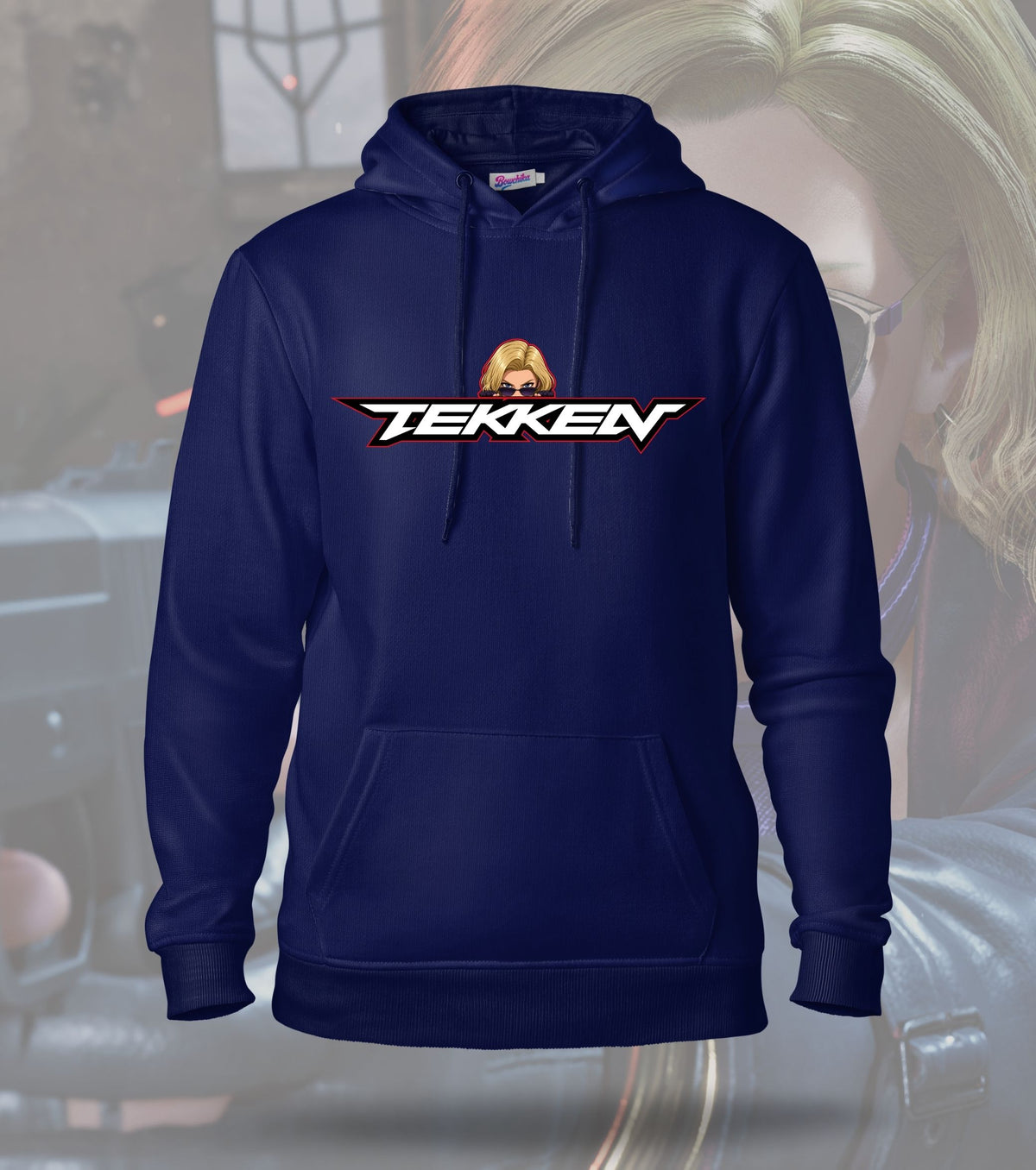Tekken Crimson Clash hoodie front view, navy colour