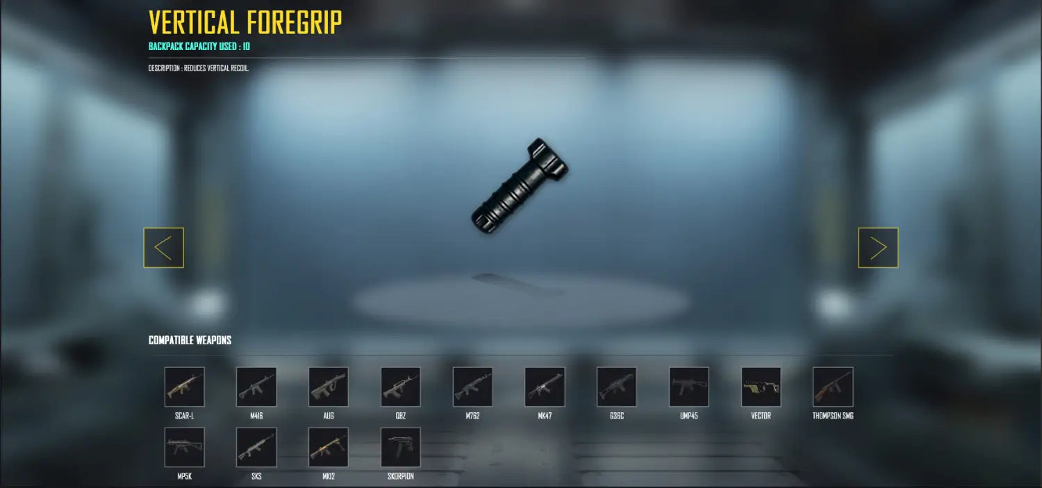 bgmi vertical foregrip best recoil control attachment pubg mobile spray control bowchika
