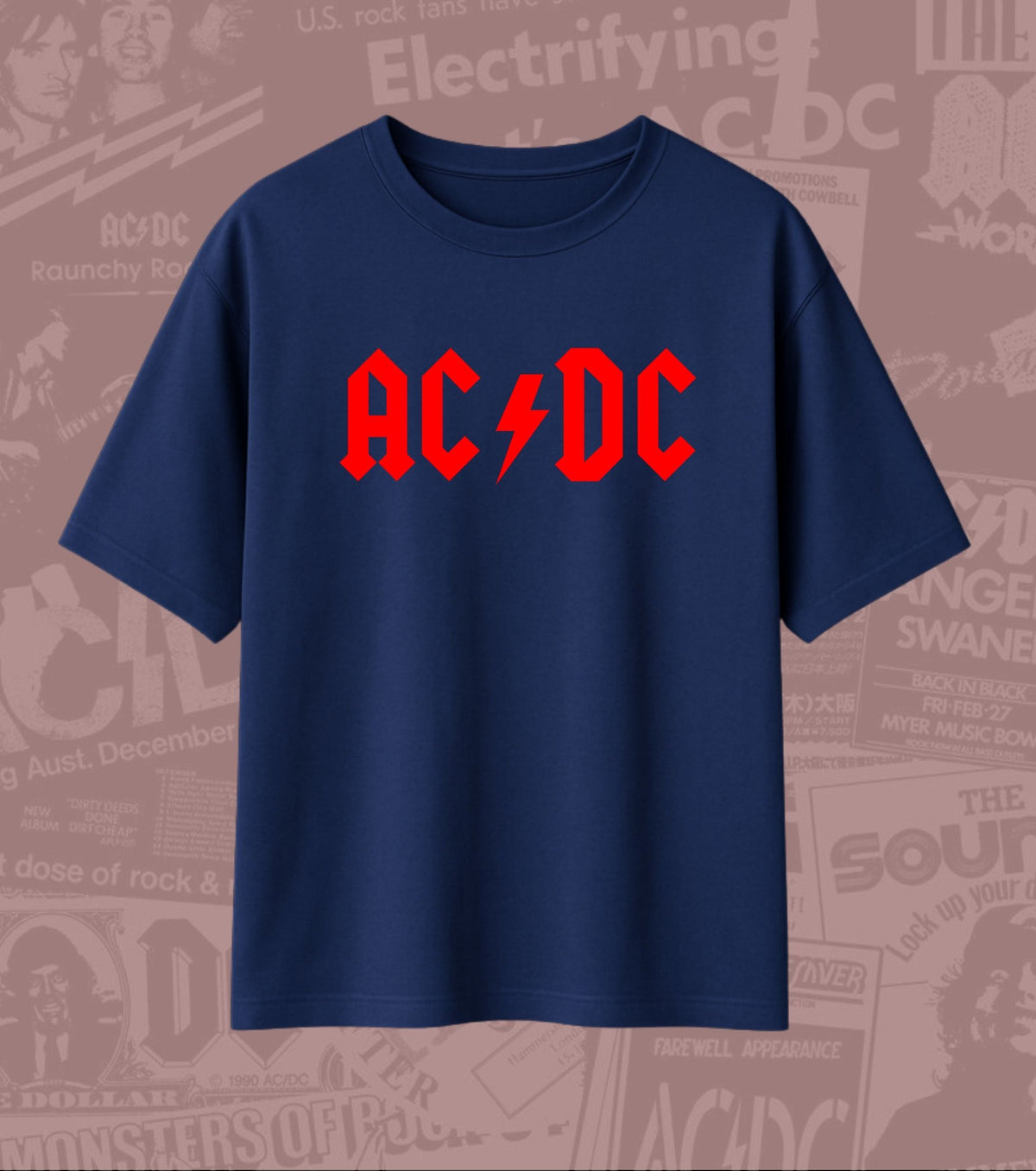 AC/DC Angus Young Guitar Graphic Oversized T-Shirt