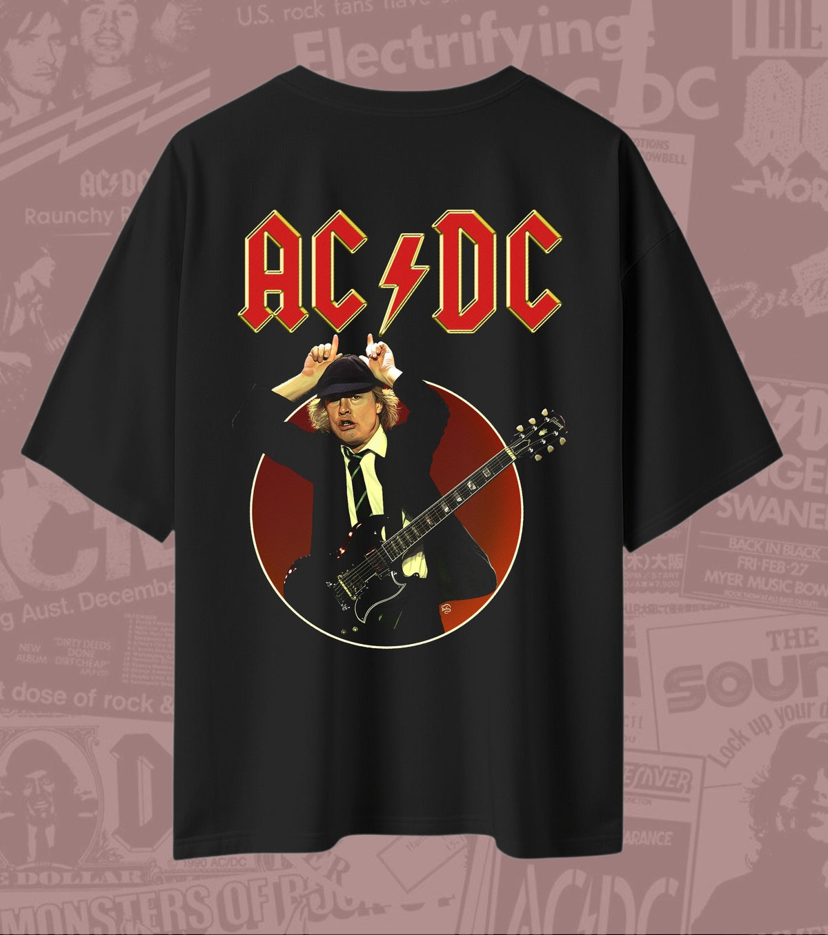 AC/DC Angus Young Guitar Graphic Oversized T-Shirt