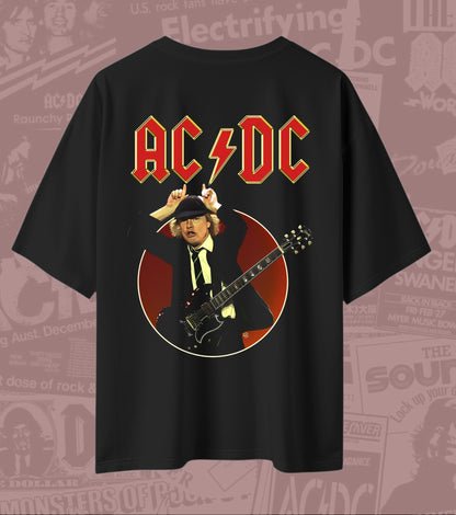 AC/DC Angus Young Guitar Graphic Oversized T-Shirt