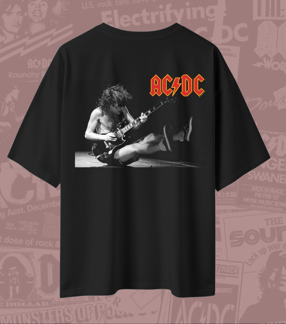 AC/DC Angus Young Live Guitar Graphic Oversized T-Shirt
