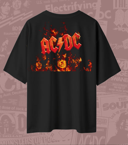 AC/DC Fire & Faces Graphic Oversized T-Shirt