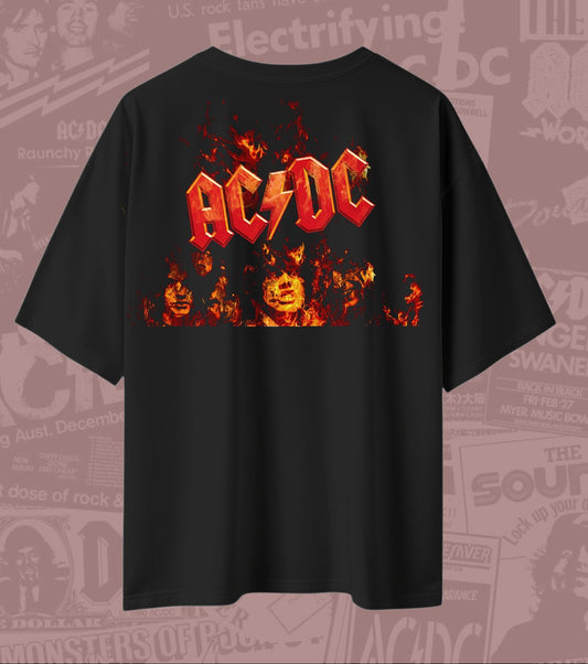 AC/DC Fire & Faces Graphic Oversized T-Shirt