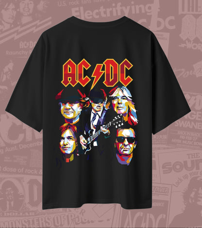 AC/DC Classic Band Portrait Graphic Oversized T-Shirt