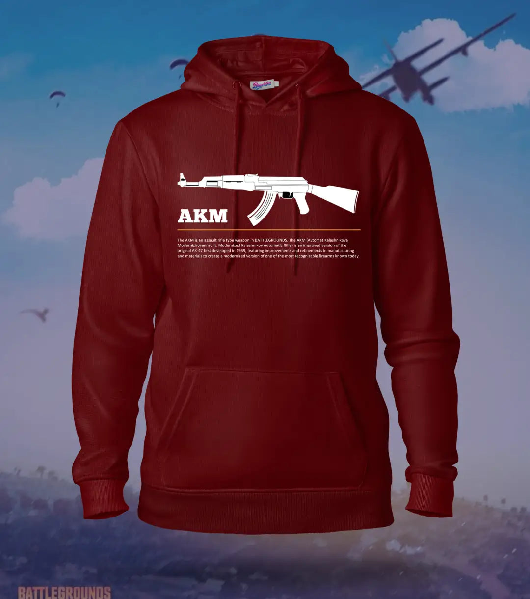 AKM – Classic Power Modern Style BGMI Hoodie | 300 GSM Brushed Fleece - Maroon / XS / Regular - BGMI/PUBG