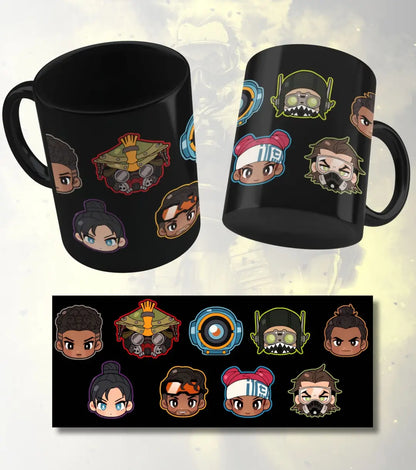 Apex Legends Chibi Characters Ceramic Gaming Mug | Cute Gamer Coffee Mug | White & Black - Black - Mug