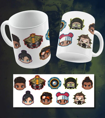 Apex Legends Chibi Characters Ceramic Gaming Mug | Cute Gamer Coffee Mug | White & Black - White - Mug