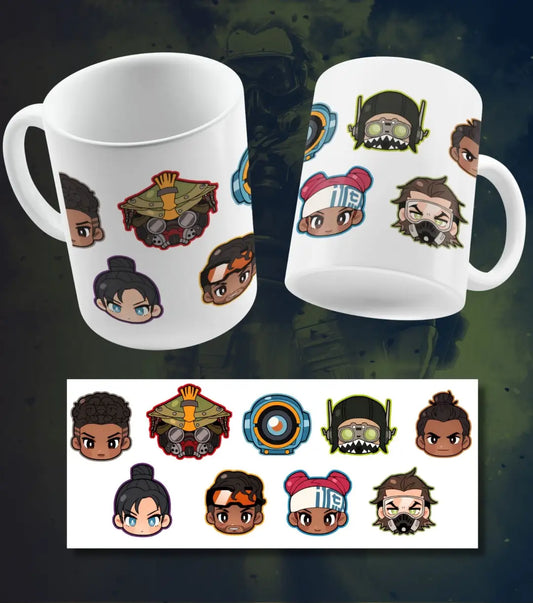 Apex Legends Chibi Characters Ceramic Gaming Mug | Cute Gamer Coffee Mug | White & Black - White - Mug