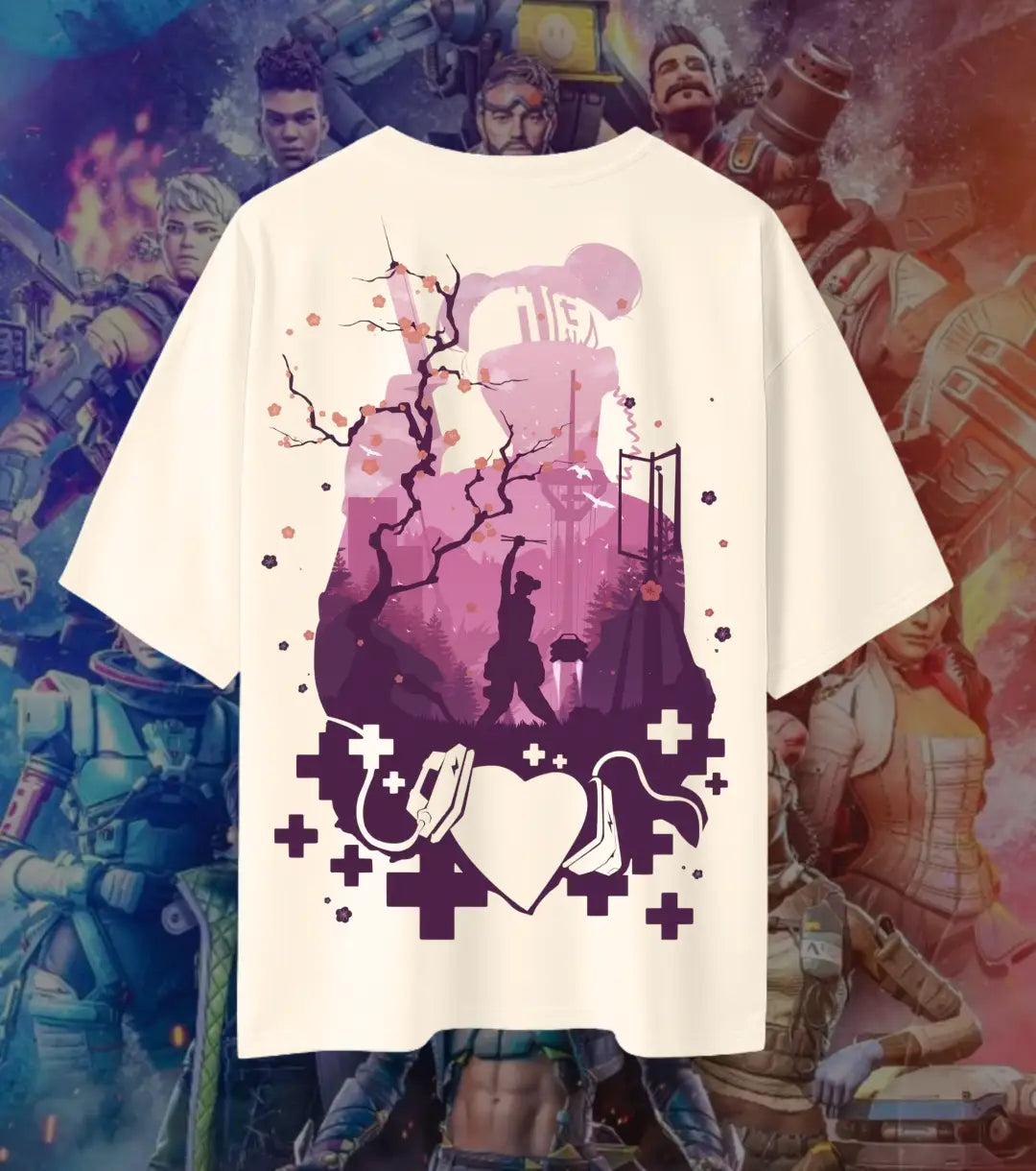 Apex Legends Lifeline Sakura Oversized T-Shirt for Men & Women | 240 GSM Premium Heavyweight Cotton Gamer Graphic Tee