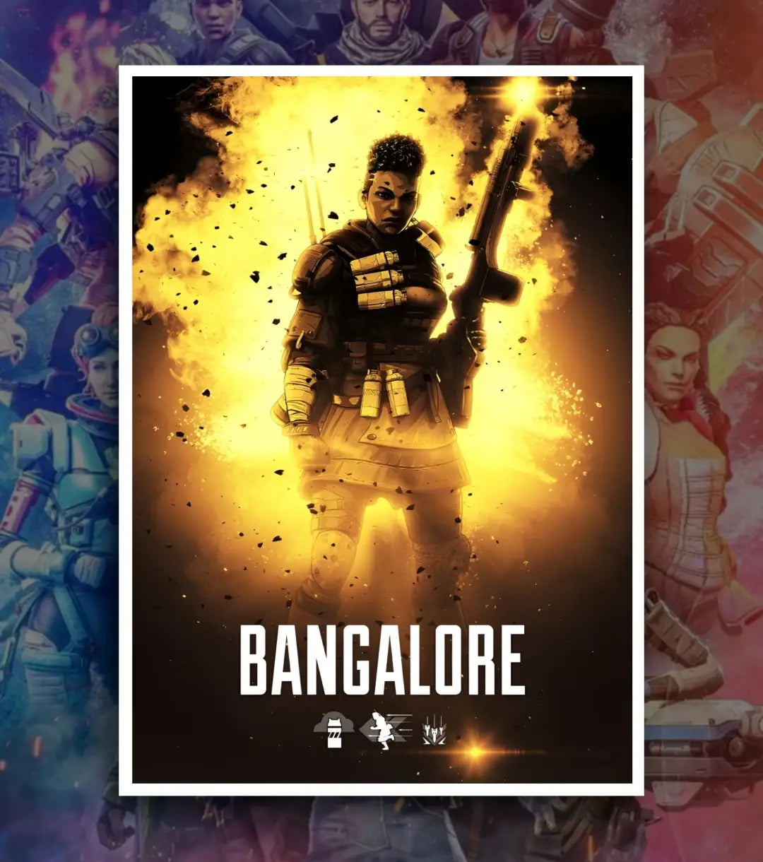 Apex Legends Premium Posters – A3 & A4 Sizes | High-Quality Gaming Wall Art - A3 / Bangalore / White frame