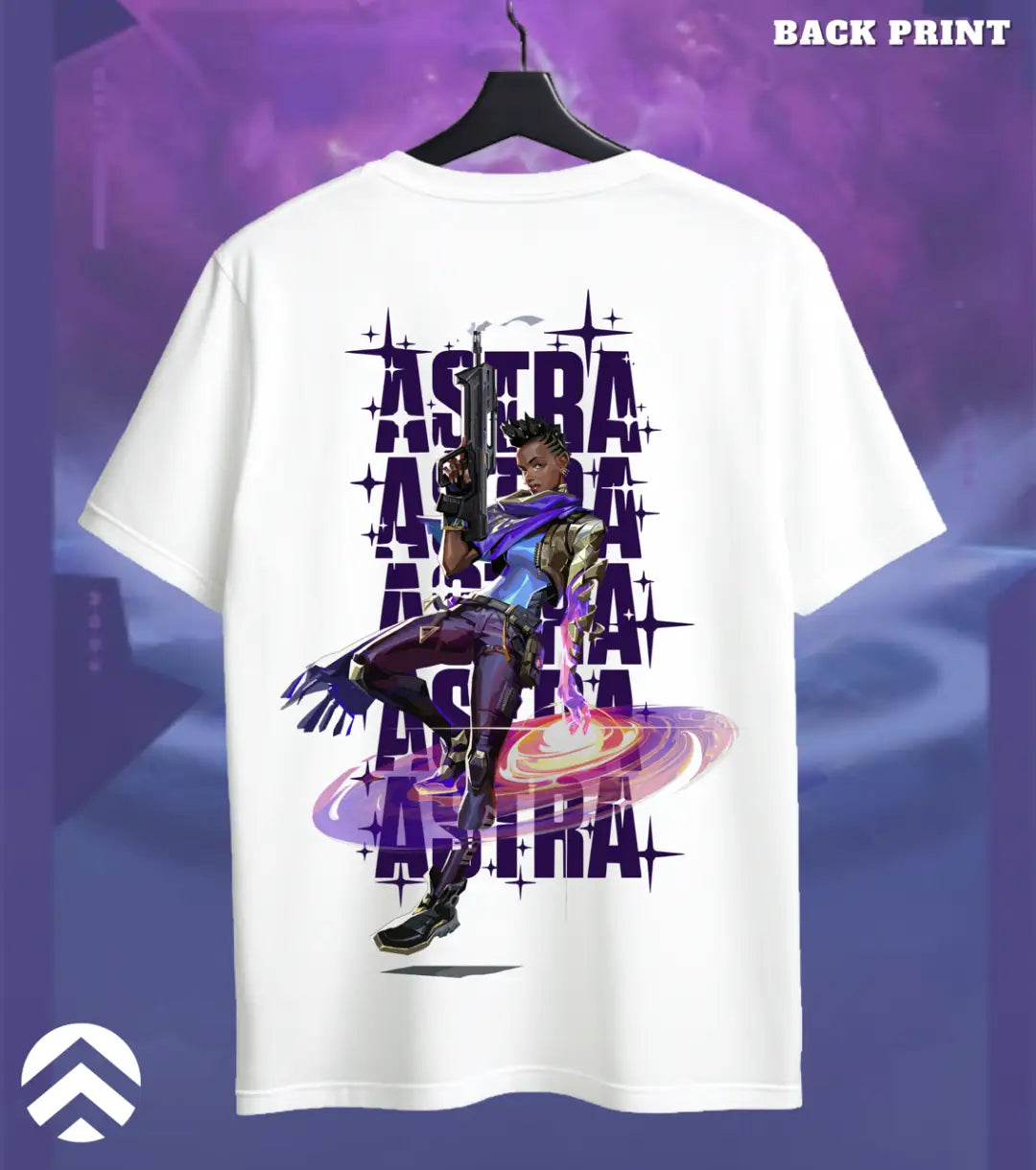 Astra - Cosmic Control Valorant T Shirt | Map-Wide Mastery Tee - Back (Dual Print) / White / S - Valorant