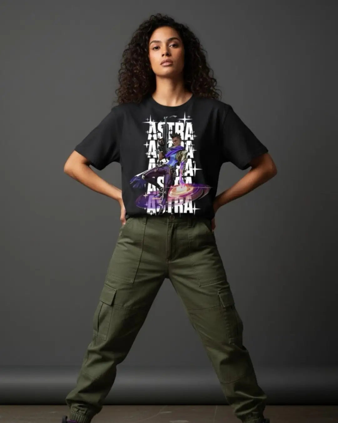Astra - Cosmic Control Valorant T Shirt | Map-Wide Mastery Tee - Front Only / Black / S - Valorant