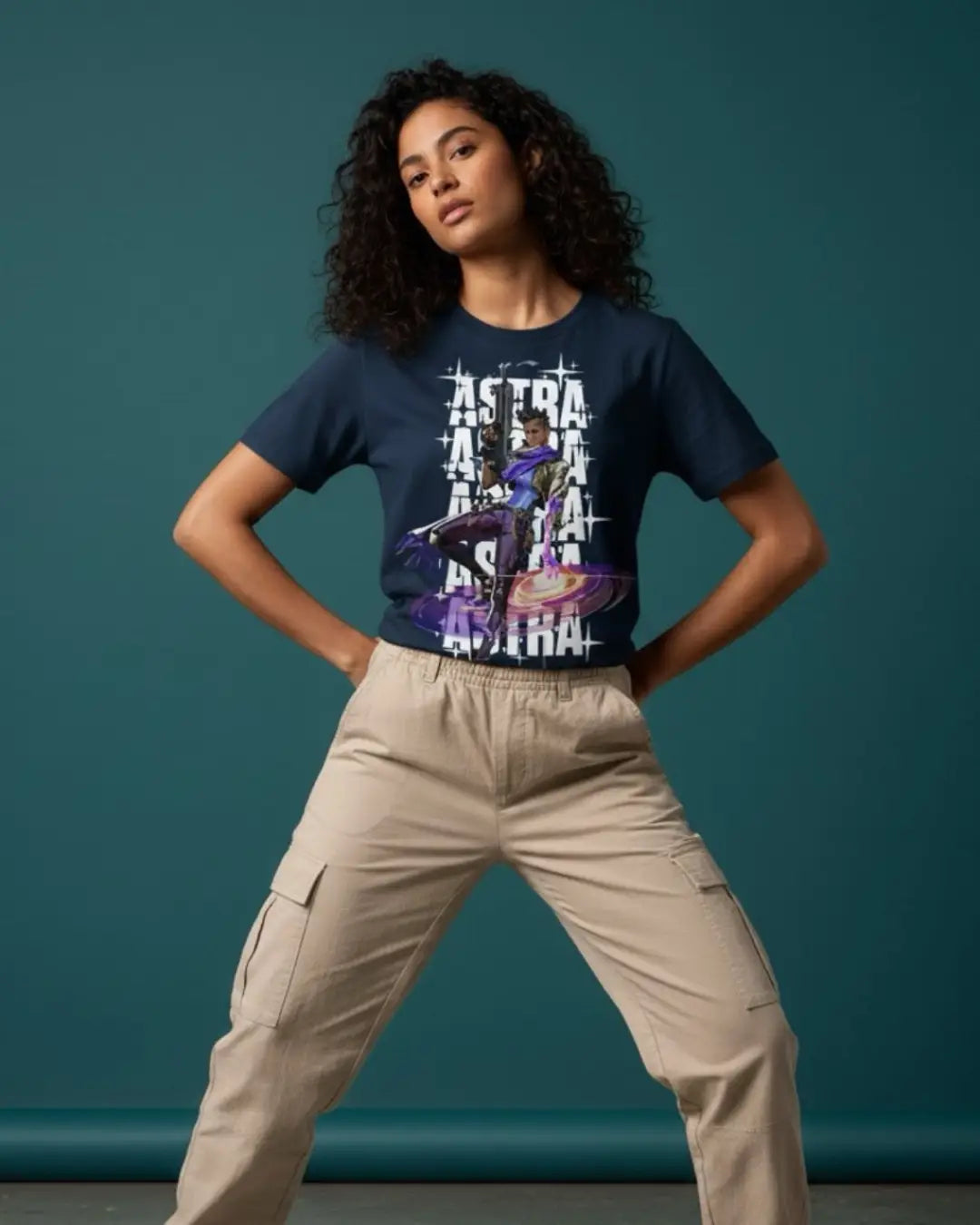 Astra - Cosmic Control Valorant T Shirt | Map-Wide Mastery Tee - Front Only / Navy / S - Valorant