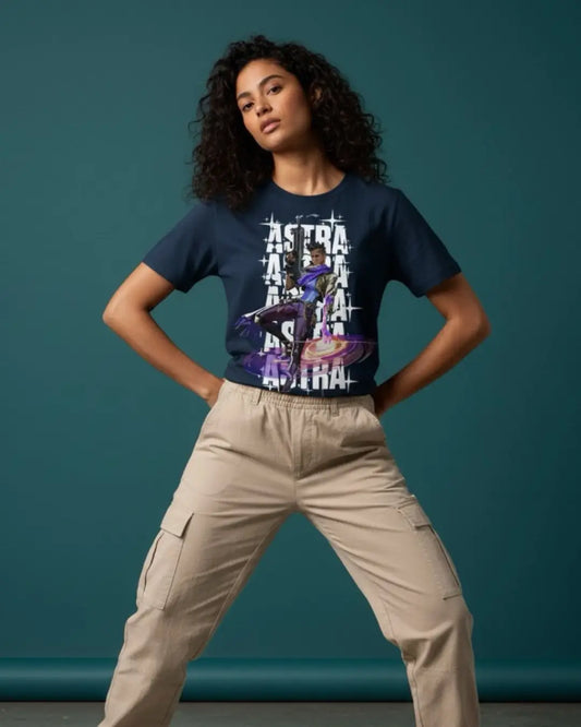 Astra - Cosmic Control Valorant T Shirt | Map-Wide Mastery Tee - Front Only / Navy / S - Valorant