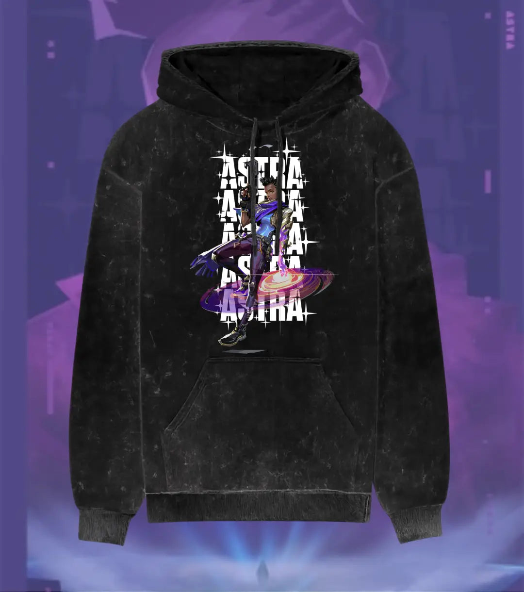 Astra – Cosmic Vision Valorant Acid Wash Hoodie | Premium Gamer Streetwear - Black / XS - Valorant