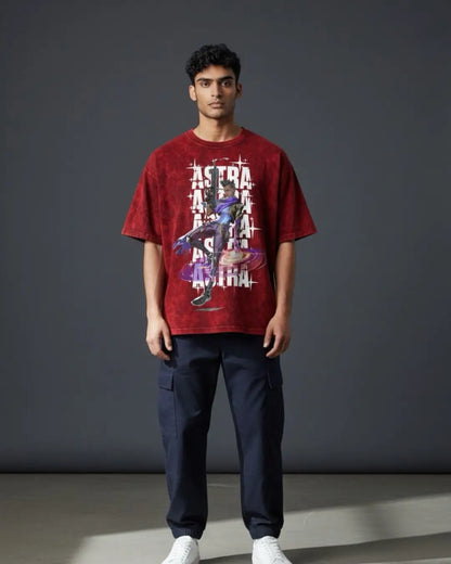 Astra – Cosmic Vision Valorant Acid Wash Tee | Bold Gamer Streetwear - Maroon / XS - Valorant