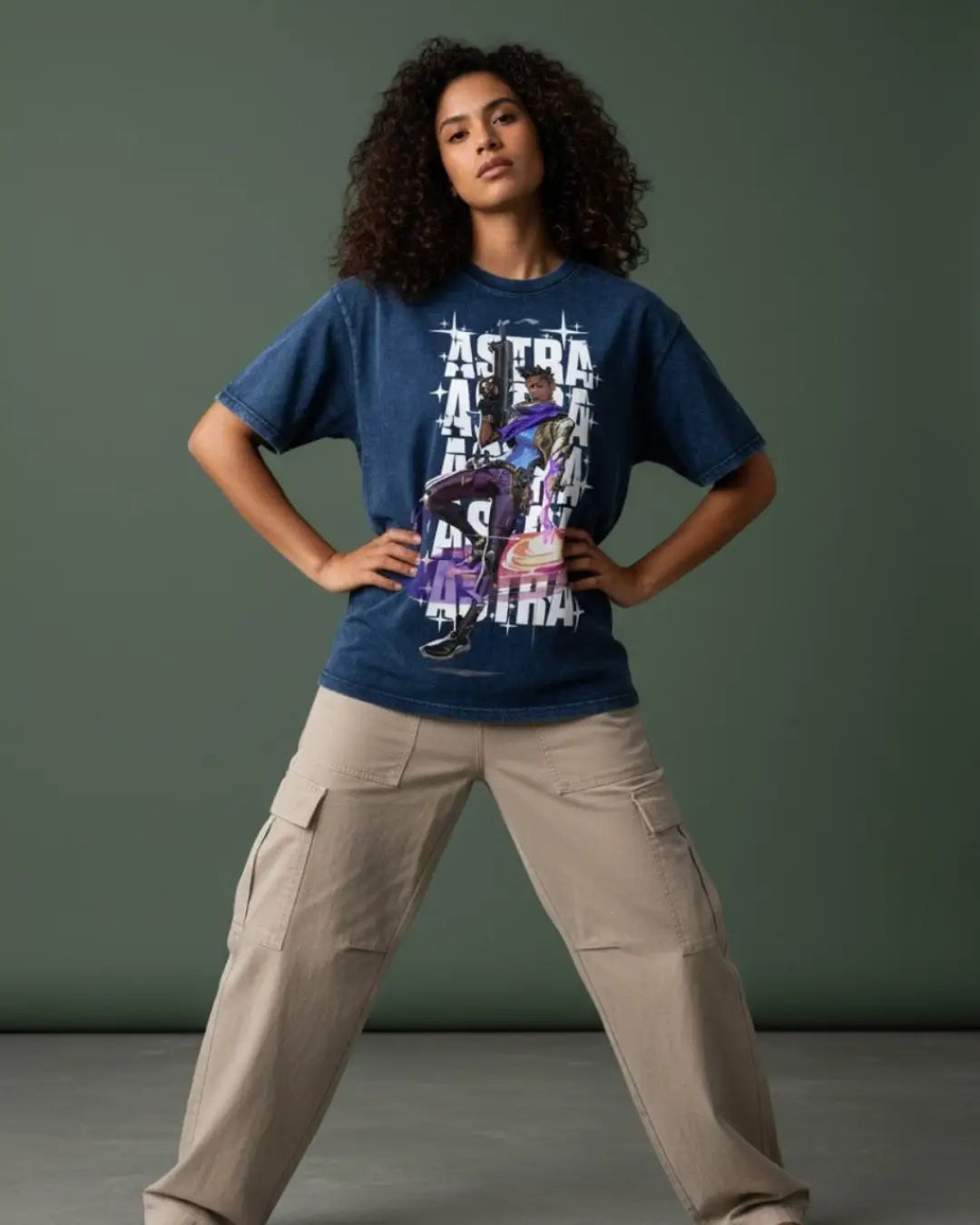 Astra – Cosmic Vision Valorant Acid Wash Tee | Bold Gamer Streetwear - Navy / XS - Valorant