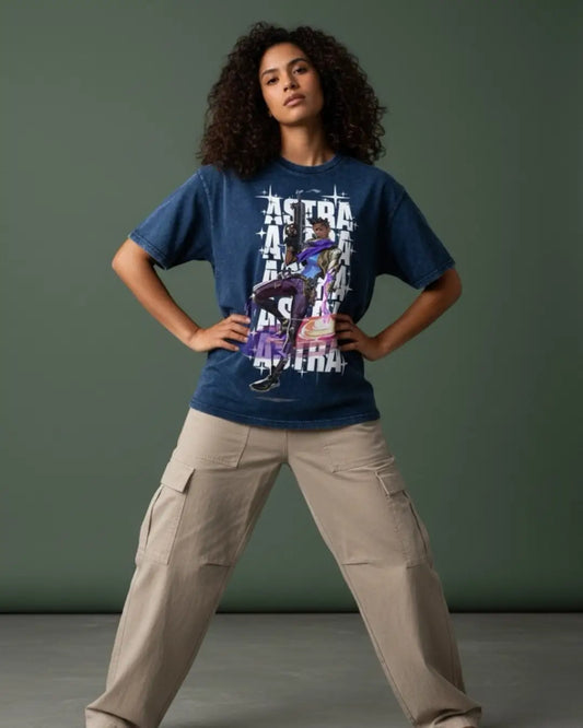 Astra – Cosmic Vision Valorant Acid Wash Tee | Bold Gamer Streetwear - Navy / XS - Valorant