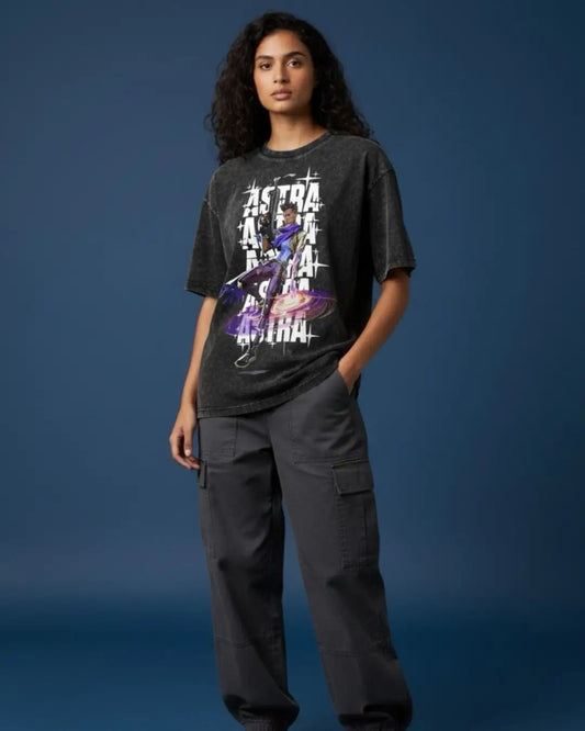 Astra – Cosmic Vision Valorant Acid Wash Tee | Bold Gamer Streetwear - Black / XS - Valorant