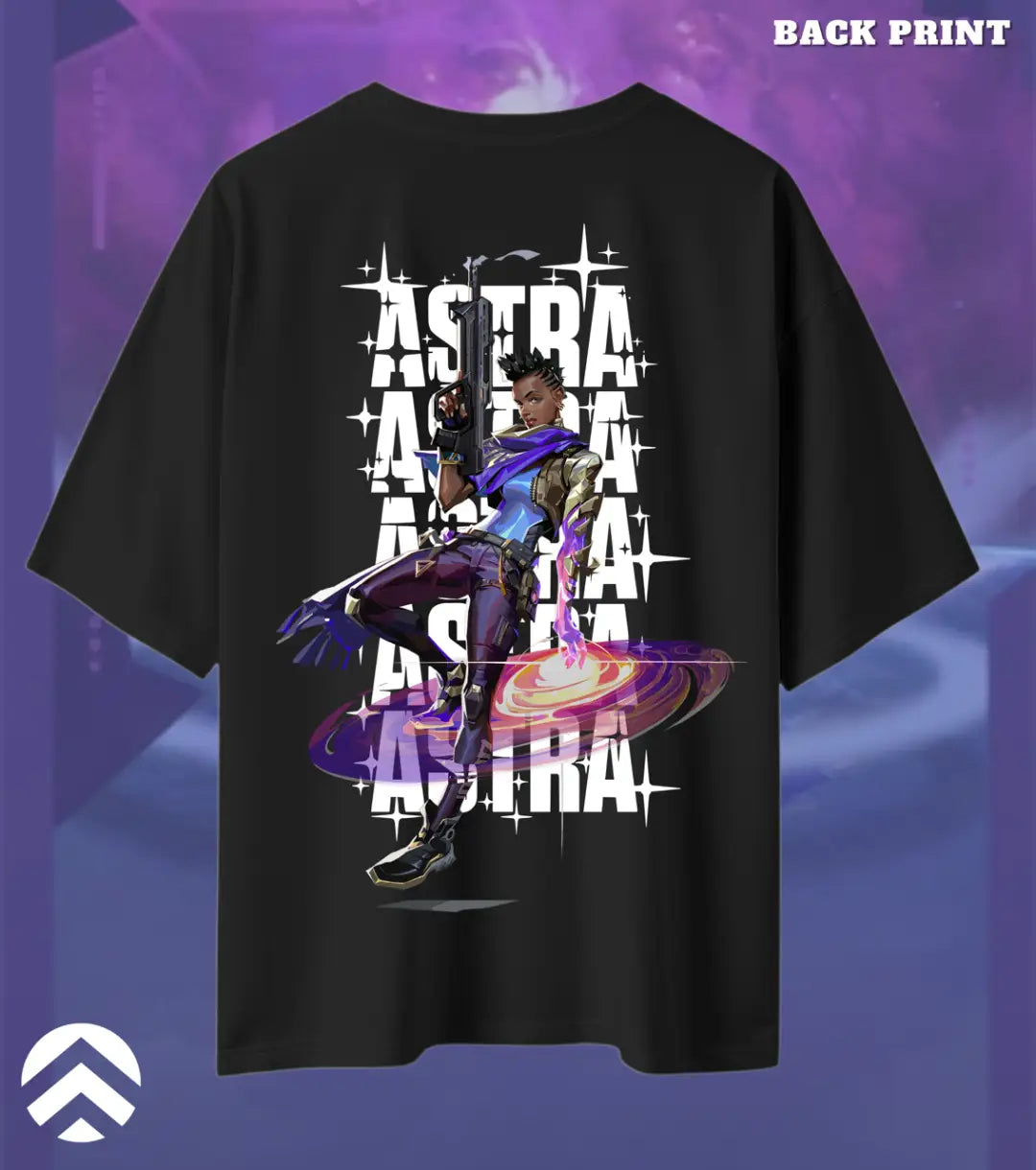Astra – Cosmic Vision Valorant Oversized T Shirt | Bold Casual Energy - Black / XS / 180GSM - Valorant