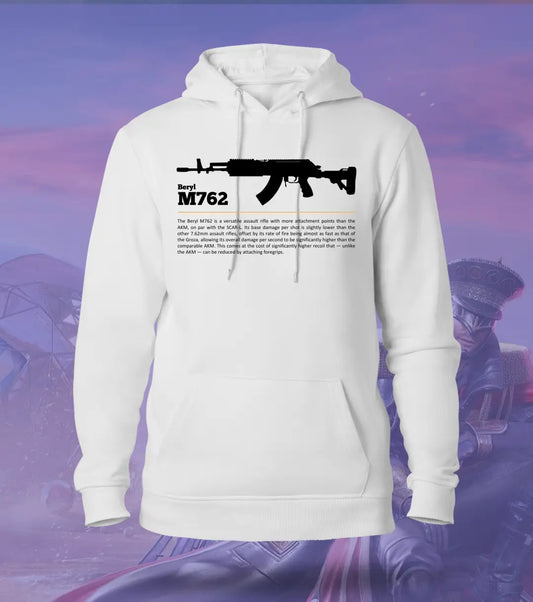 Beryl M762 Combat Hoodie – Winter Gamer Gear BGMI | 300 GSM Brushed Fleece - White / XS / Regular - BGMI/PUBG