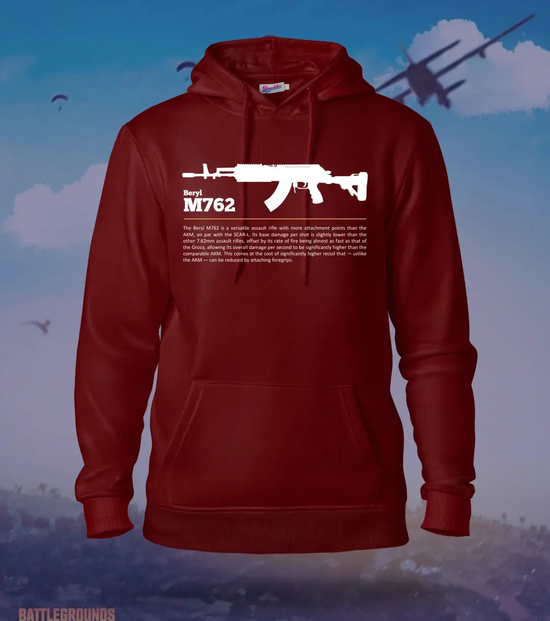 Beryl M762 Combat Hoodie – Winter Gamer Gear BGMI | 300 GSM Brushed Fleece - Maroon / XS / Regular - BGMI/PUBG