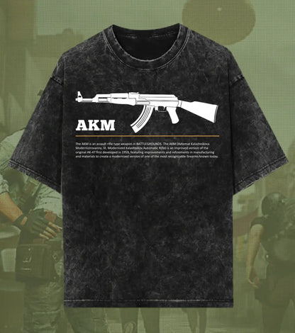 BGMI AKM – Hard-Hitting AR Acid Wash Oversized T-Shirt | 240 GSM Heavyweight Tee - BGMI/PUBG