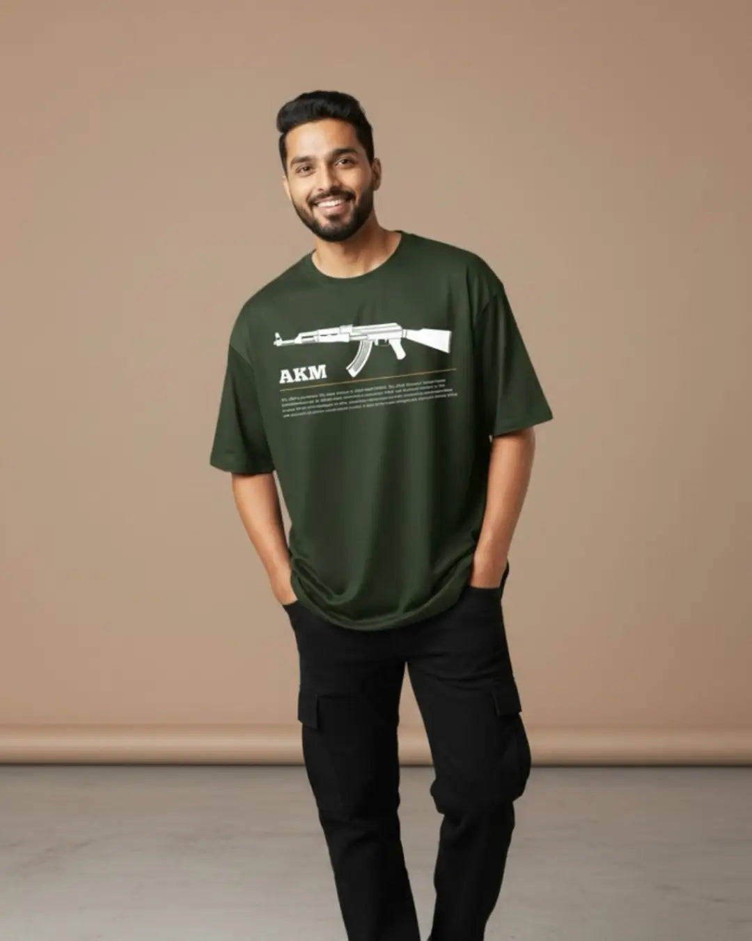 BGMI AKM T-Shirt | PUBG Assault Rifle Tee - S / Bottle Green - BGMI/PUBG