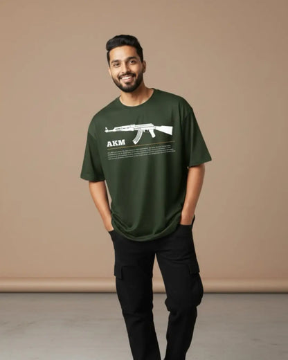 BGMI AKM T-Shirt | PUBG Assault Rifle Tee - S / Bottle Green - BGMI/PUBG