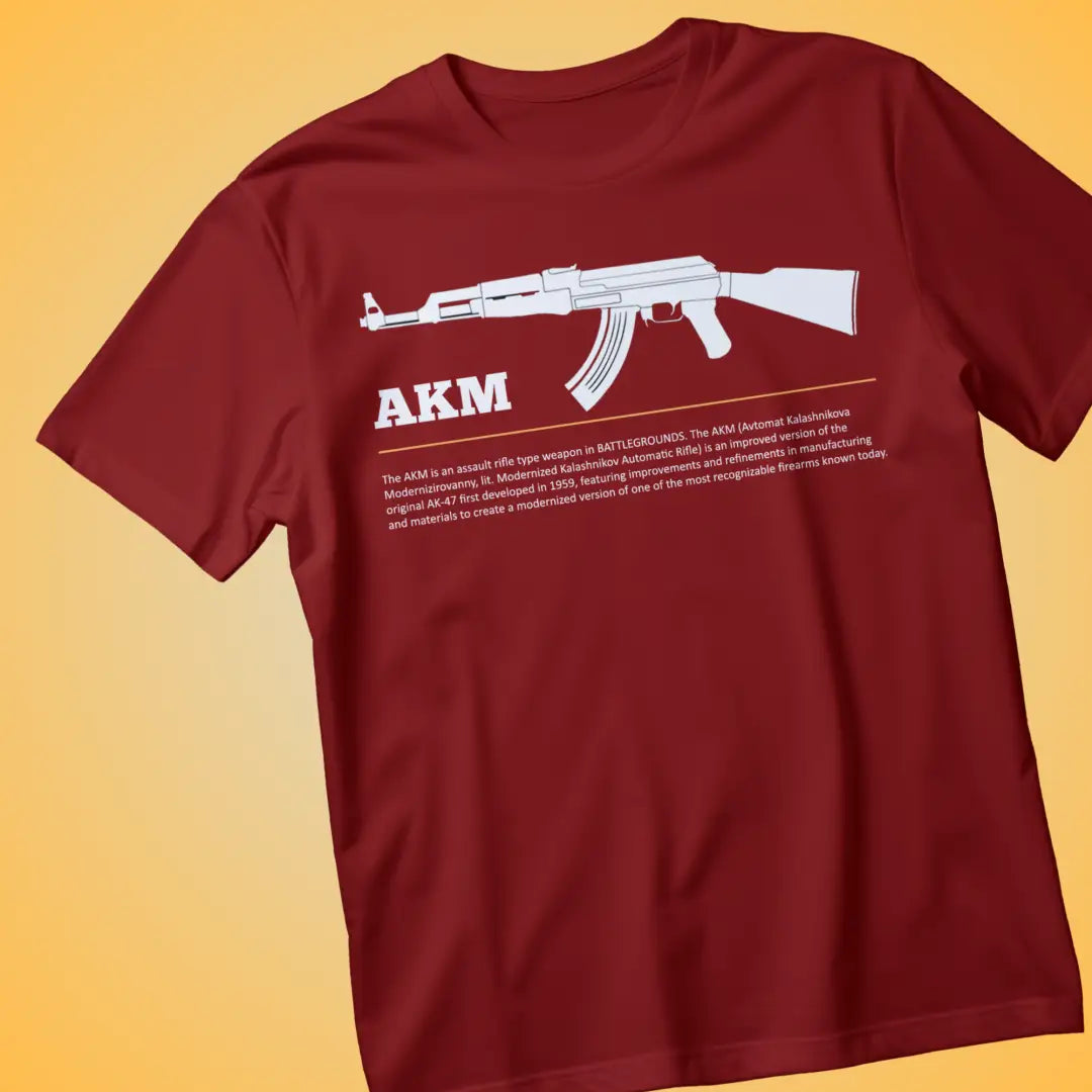 BGMI AKM T-Shirt | PUBG Assault Rifle Tee - S / Maroon - BGMI/PUBG