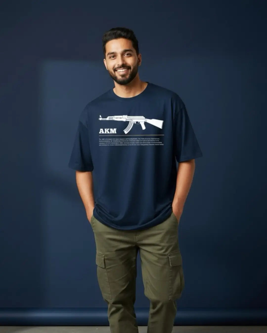 BGMI AKM T-Shirt | PUBG Assault Rifle Tee - S / Navy - BGMI/PUBG