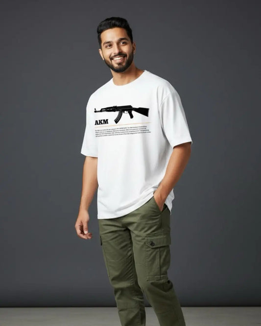 BGMI AKM T-Shirt | PUBG Assault Rifle Tee - S / White - BGMI/PUBG