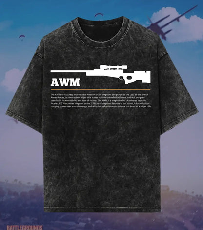 BGMI AWM – One-Shot Legend Acid Wash Oversized T-Shirt | 240 GSM Heavyweight Tee - BGMI/PUBG