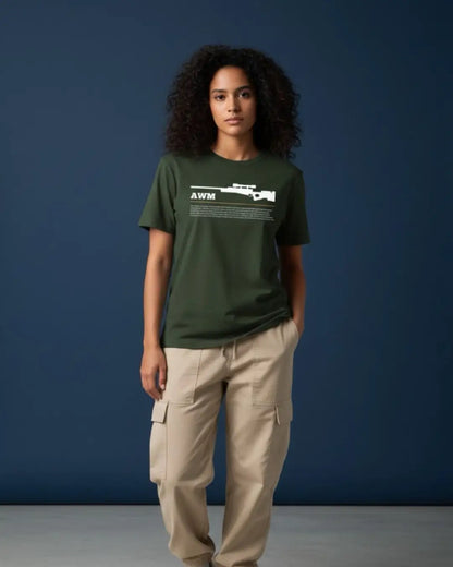 BGMI AWM T-Shirt | PUBG Sniper Rifle Graphic Tee - Bottle Green / S - BGMI/PUBG