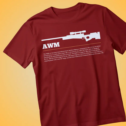 BGMI AWM T-Shirt | PUBG Sniper Rifle Graphic Tee - Maroon / S - BGMI/PUBG
