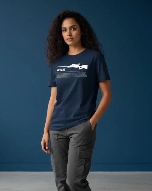 BGMI AWM T-Shirt | PUBG Sniper Rifle Graphic Tee - Navy / S - BGMI/PUBG