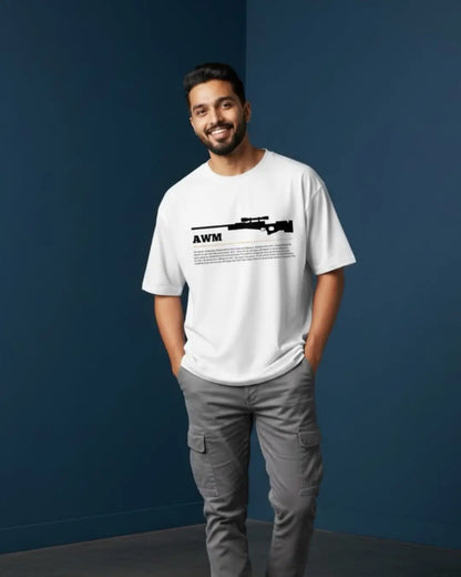 BGMI AWM T-Shirt | PUBG Sniper Rifle Graphic Tee - White / S - BGMI/PUBG